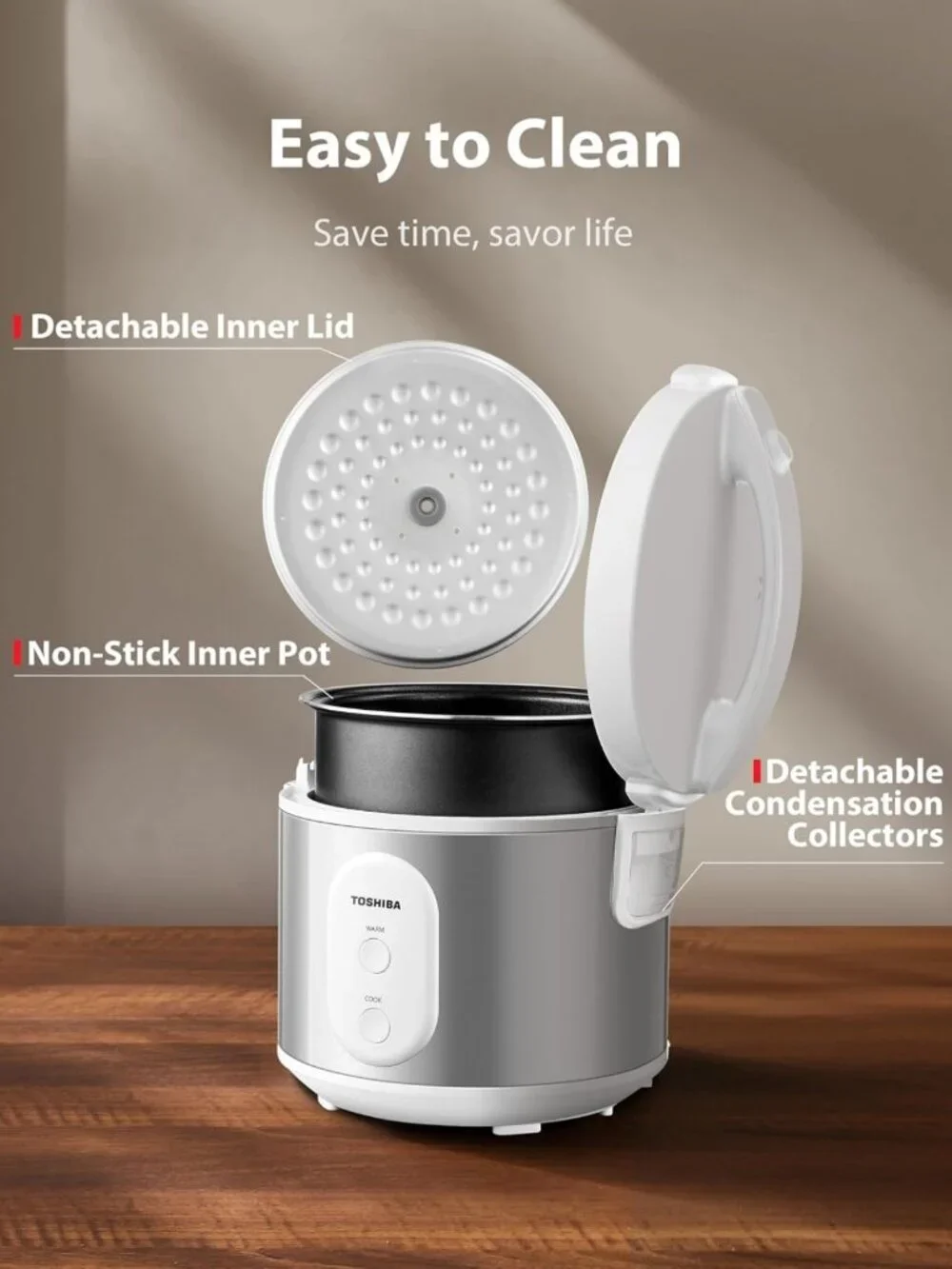 5.5 Cup Rice Cooker & Steamer with Non-Stick Pot, One-Touch Function, Silver